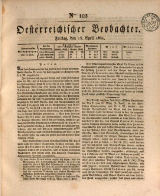 Der Oesterreichische Beobachter Freitag 15. April 1831