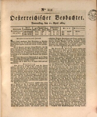 Der Oesterreichische Beobachter Donnerstag 21. April 1831