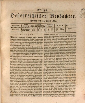 Der Oesterreichische Beobachter Freitag 22. April 1831