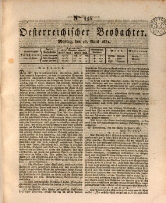 Der Oesterreichische Beobachter Montag 25. April 1831