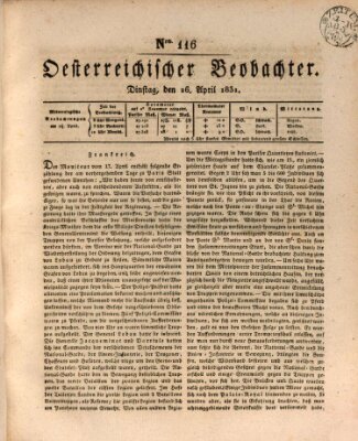 Der Oesterreichische Beobachter Dienstag 26. April 1831