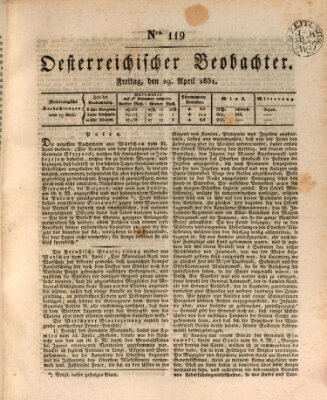 Der Oesterreichische Beobachter Freitag 29. April 1831