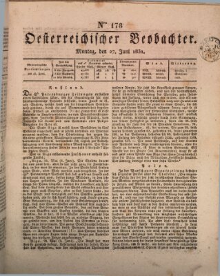 Der Oesterreichische Beobachter Montag 27. Juni 1831