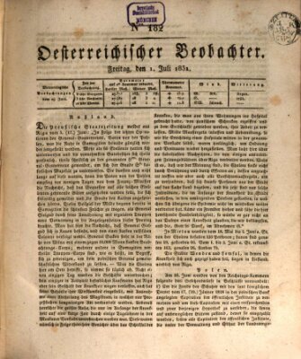 Der Oesterreichische Beobachter Freitag 1. Juli 1831