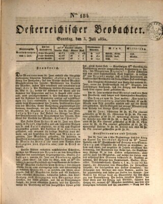 Der Oesterreichische Beobachter Sonntag 3. Juli 1831