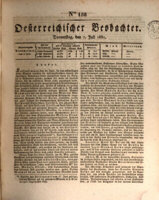 Der Oesterreichische Beobachter Donnerstag 7. Juli 1831