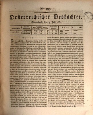 Der Oesterreichische Beobachter Samstag 9. Juli 1831