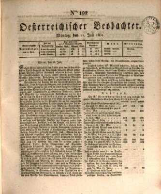 Der Oesterreichische Beobachter Montag 11. Juli 1831