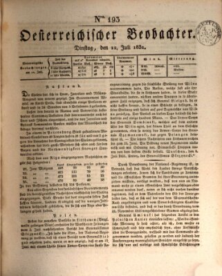 Der Oesterreichische Beobachter Dienstag 12. Juli 1831