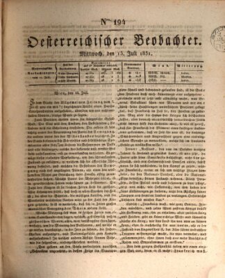 Der Oesterreichische Beobachter Mittwoch 13. Juli 1831