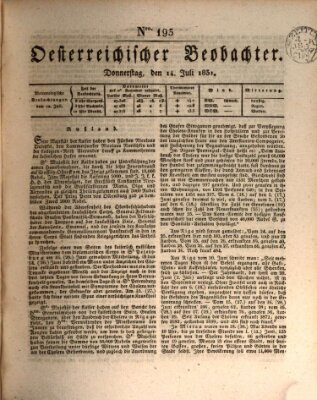 Der Oesterreichische Beobachter Donnerstag 14. Juli 1831