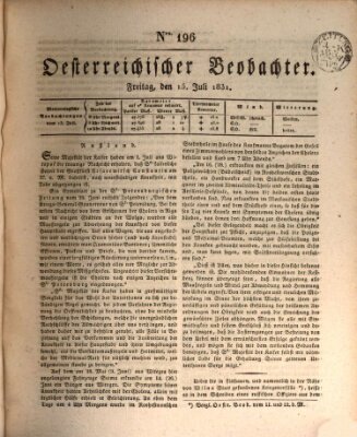 Der Oesterreichische Beobachter Freitag 15. Juli 1831