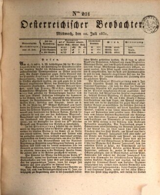 Der Oesterreichische Beobachter Mittwoch 20. Juli 1831