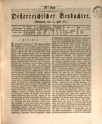 Der Oesterreichische Beobachter Mittwoch 27. Juli 1831
