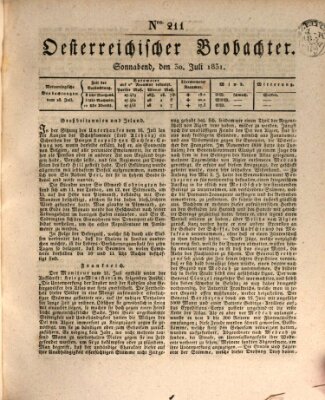 Der Oesterreichische Beobachter Samstag 30. Juli 1831