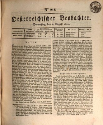 Der Oesterreichische Beobachter Donnerstag 4. August 1831