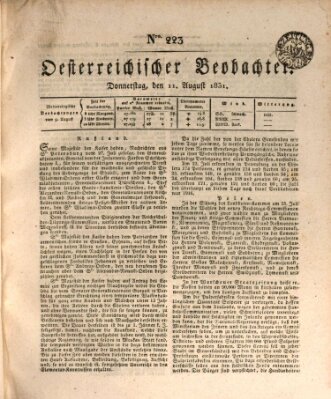Der Oesterreichische Beobachter Donnerstag 11. August 1831