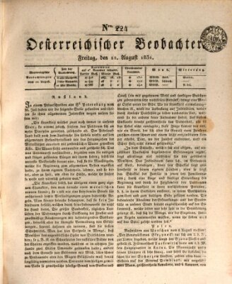 Der Oesterreichische Beobachter Freitag 12. August 1831