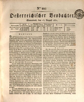 Der Oesterreichische Beobachter Samstag 13. August 1831
