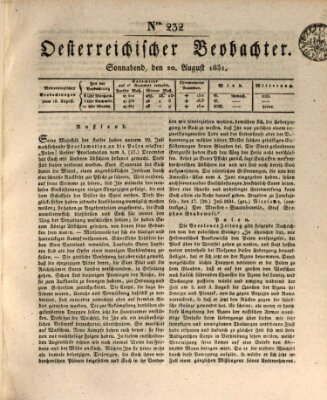 Der Oesterreichische Beobachter Samstag 20. August 1831