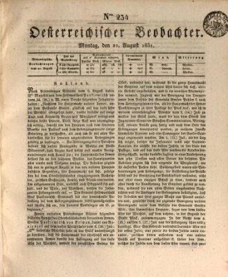 Der Oesterreichische Beobachter Montag 22. August 1831