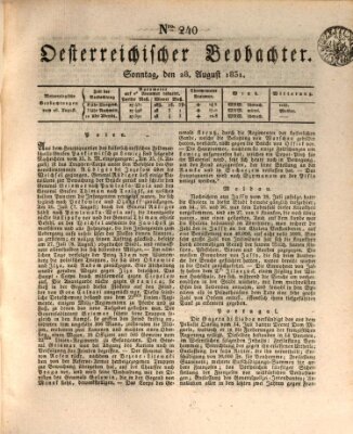 Der Oesterreichische Beobachter Sonntag 28. August 1831