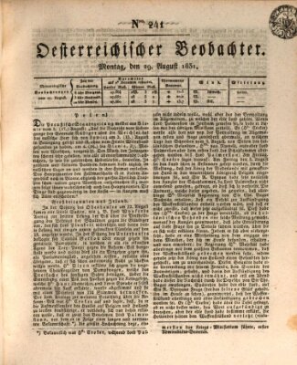 Der Oesterreichische Beobachter Montag 29. August 1831