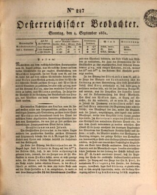 Der Oesterreichische Beobachter Sonntag 4. September 1831