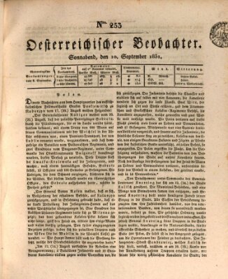 Der Oesterreichische Beobachter Samstag 10. September 1831