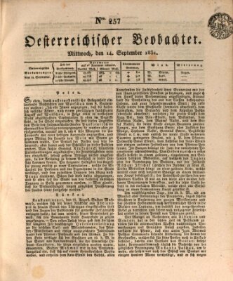 Der Oesterreichische Beobachter Mittwoch 14. September 1831