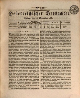 Der Oesterreichische Beobachter Freitag 23. September 1831