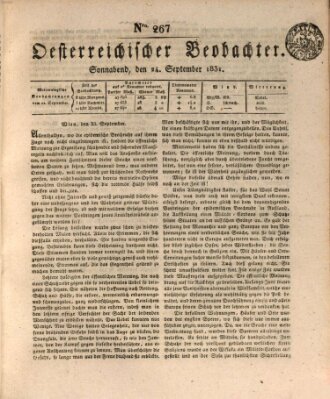 Der Oesterreichische Beobachter Samstag 24. September 1831