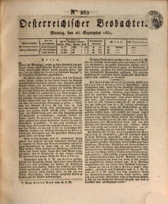 Der Oesterreichische Beobachter Montag 26. September 1831