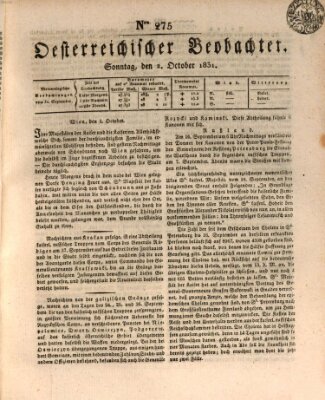 Der Oesterreichische Beobachter Sonntag 2. Oktober 1831