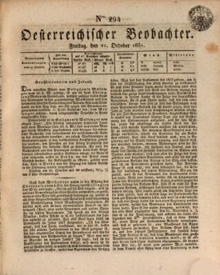 Der Oesterreichische Beobachter Freitag 21. Oktober 1831