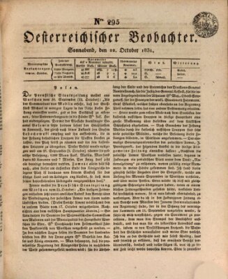 Der Oesterreichische Beobachter Samstag 22. Oktober 1831