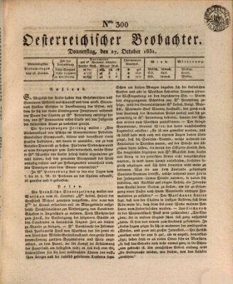 Der Oesterreichische Beobachter Donnerstag 27. Oktober 1831