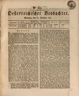 Der Oesterreichische Beobachter Sonntag 30. Oktober 1831