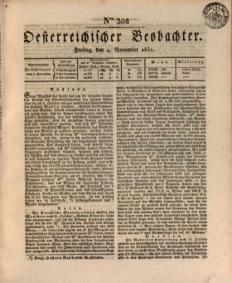 Der Oesterreichische Beobachter Freitag 4. November 1831