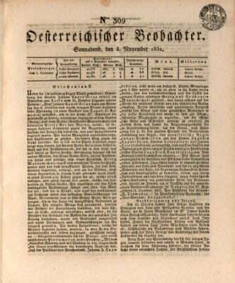 Der Oesterreichische Beobachter Samstag 5. November 1831