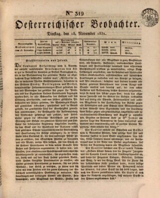 Der Oesterreichische Beobachter Dienstag 15. November 1831