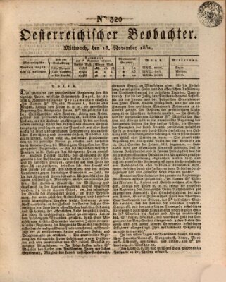 Der Oesterreichische Beobachter Mittwoch 16. November 1831