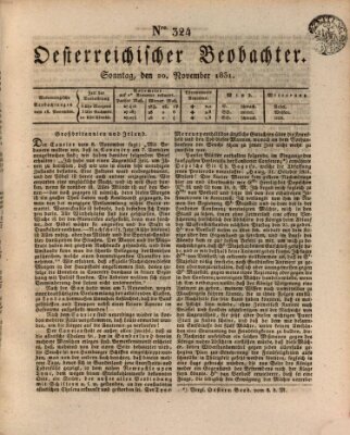 Der Oesterreichische Beobachter Sonntag 20. November 1831