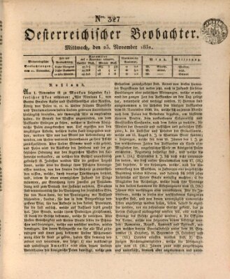 Der Oesterreichische Beobachter Mittwoch 23. November 1831