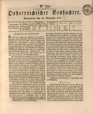 Der Oesterreichische Beobachter Samstag 26. November 1831