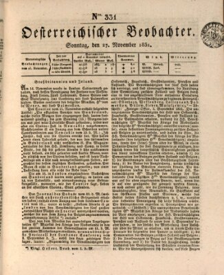 Der Oesterreichische Beobachter Sonntag 27. November 1831