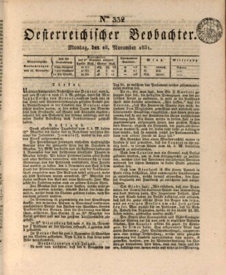 Der Oesterreichische Beobachter Montag 28. November 1831