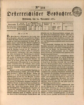 Der Oesterreichische Beobachter Mittwoch 30. November 1831