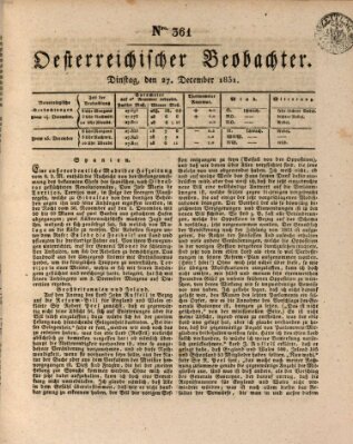 Der Oesterreichische Beobachter Dienstag 27. Dezember 1831