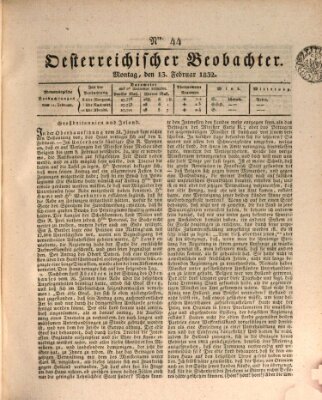 Der Oesterreichische Beobachter Montag 13. Februar 1832